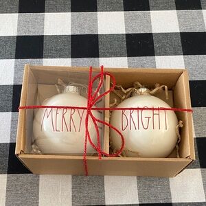 Rae Dunn White Holiday Ornaments Set with Red Accents Merry and Bright
